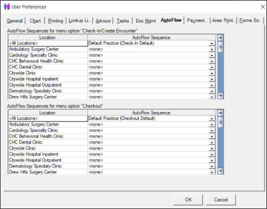 User preferences Autoflow tab