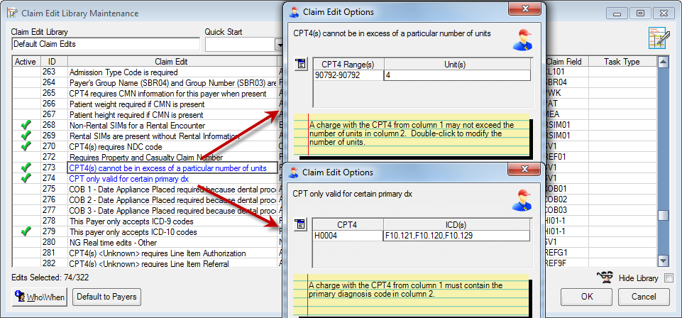 Claim Edit Library Maintenance window; Claim Edits 273 and 274