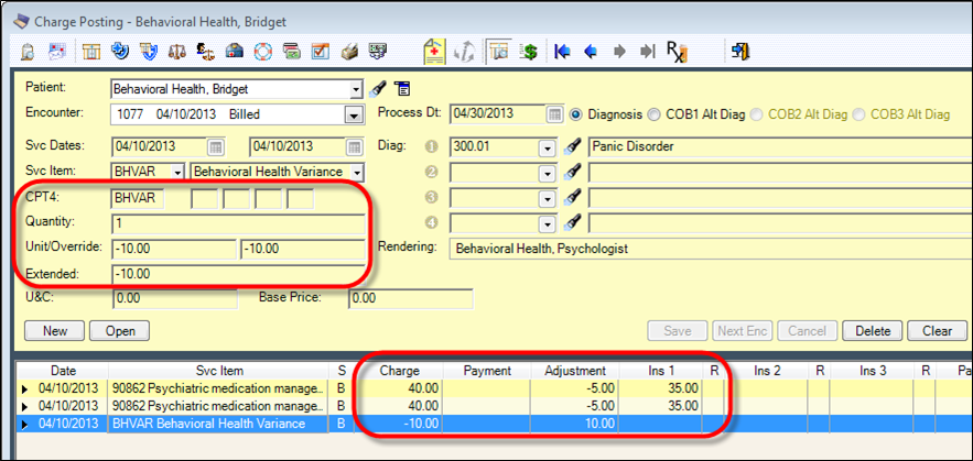 Charge Posting window; Negative Variance example