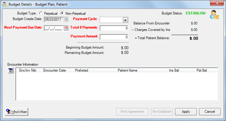 Budget Details- Budget Plan window