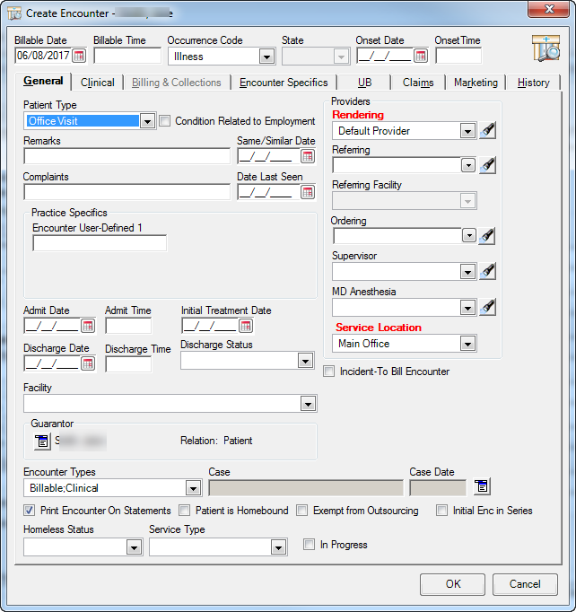 Create Encounter window
