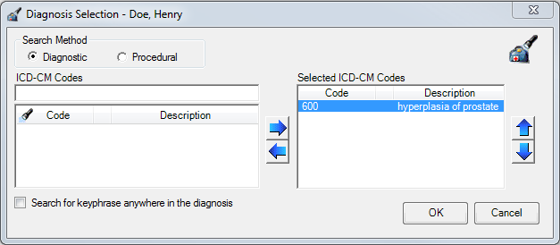 Diagnosis Selection Window