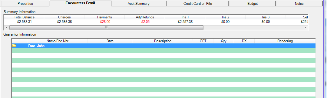Account Encounters Detail tab