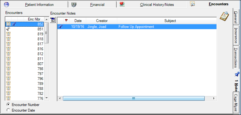 Encounters - Notes Tab