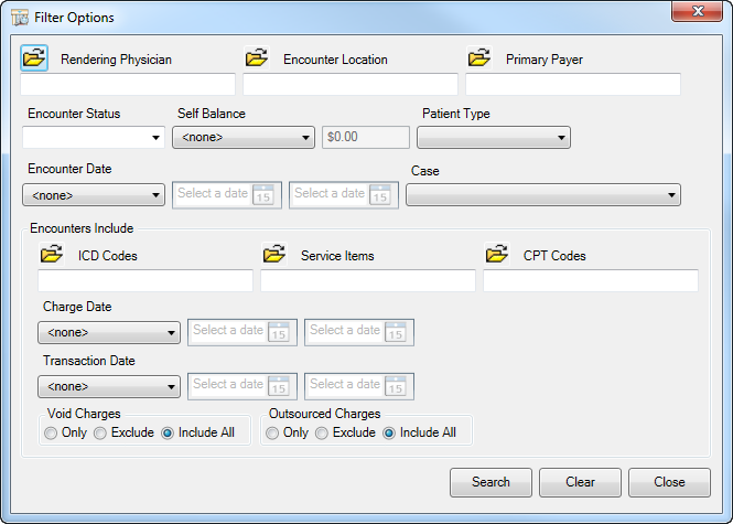 Filter Options window