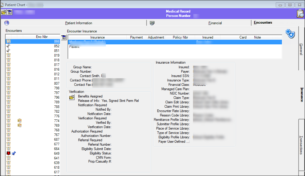 Encounters-Insurance sub-tab