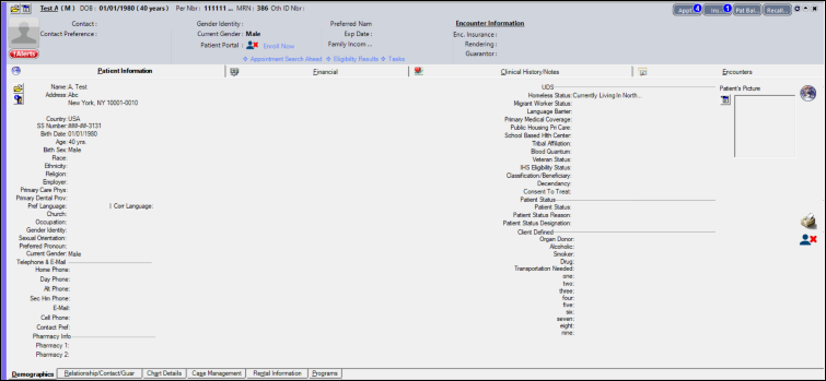 Patient information bar in patient chart