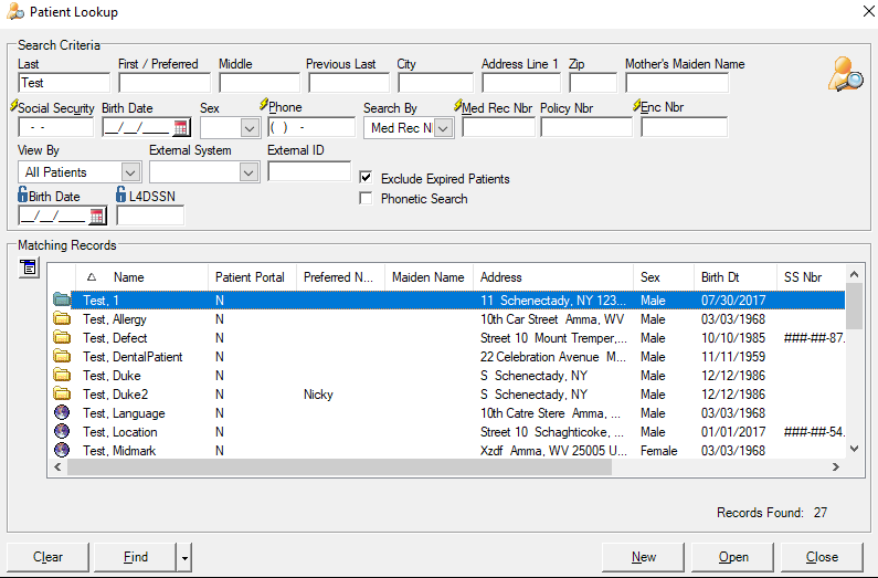 Patient Lookup Window