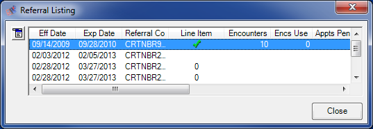 Referral Listing window