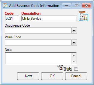 Add Revenue Code Information