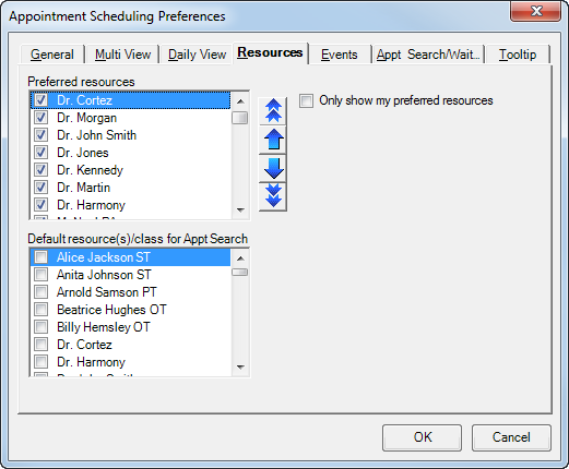 Appointment scheduling preferences Resources tab