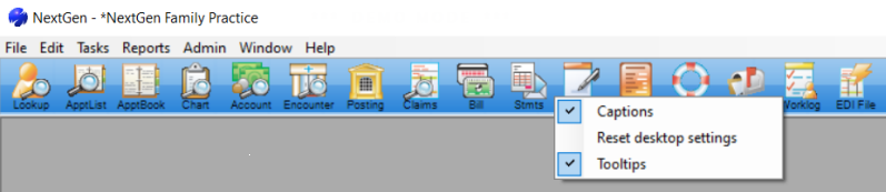 Toolbar right click menu