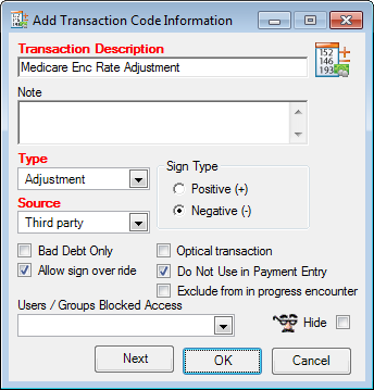 Add Transaction Code Information