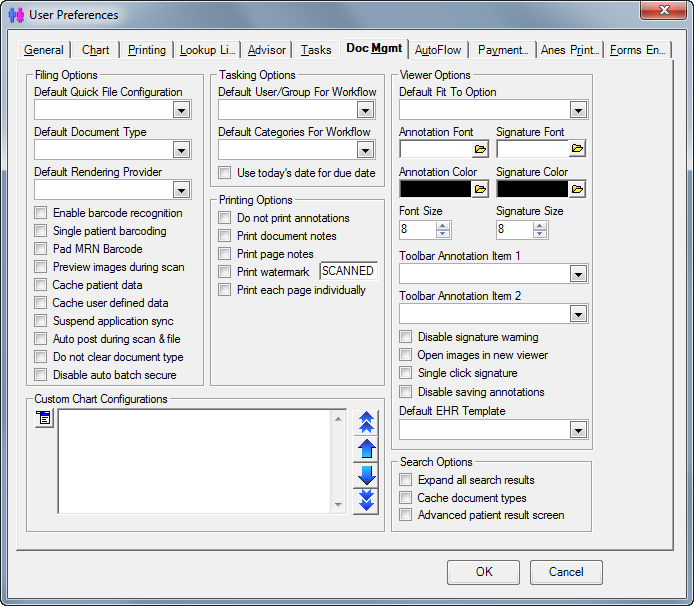 User preferences Doc Management tab