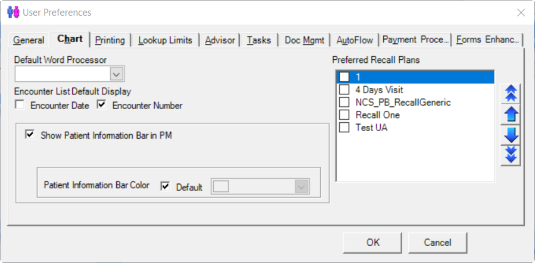User preferences Chart tab
