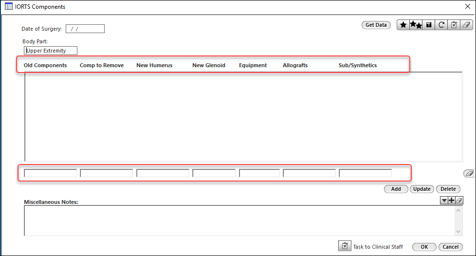 Column headers on the IORTS Components template