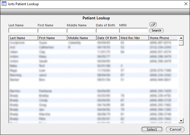 IORTS Patient Lookup window