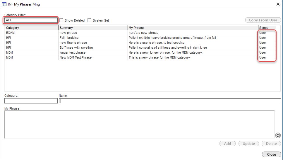 INF My Phrases Mng template