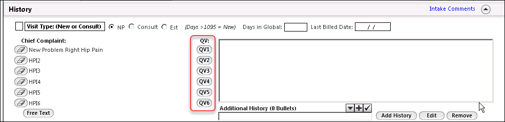 Quick visit buttons on a template