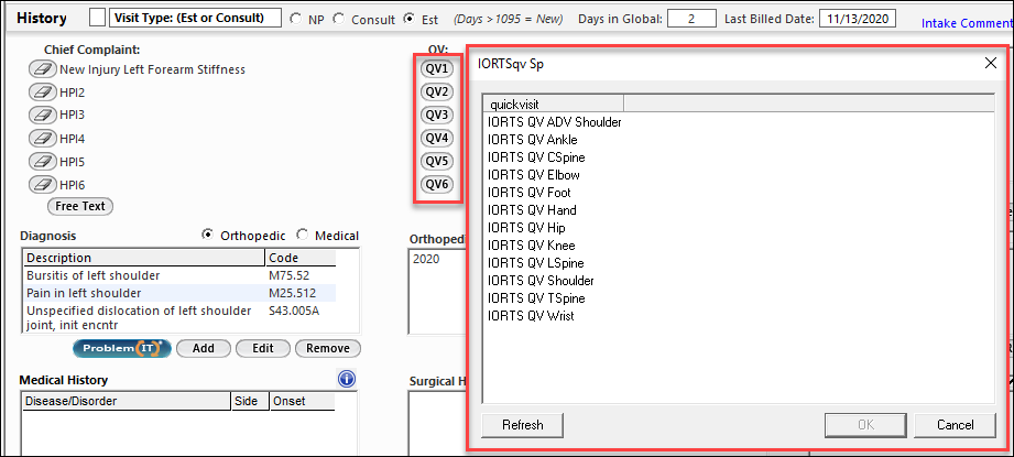 IORTSQV SP window for applying quick visits