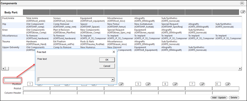 Body Part field in the Components panel