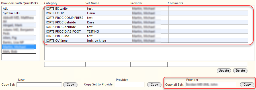 Copy buttons in the QuickPicks panel