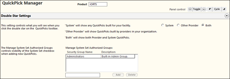 Double-Star Settings panel on the QuickPick Manager template