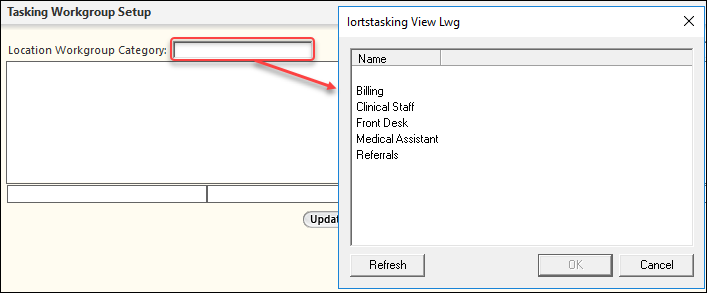 Location Workgroup Category field in the Tasking Workgroup Setup panel