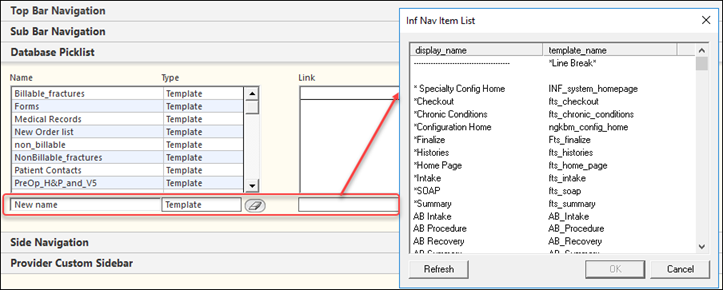 Add button in the Database Picklist panel