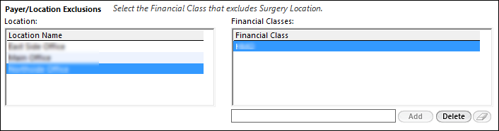 Payer/Location Exclusions section in the Location panel