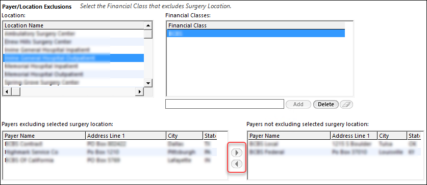 Payer exclusion lists in the Location panel