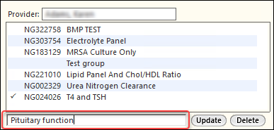 Test description field in the Provider Custom Lab Tests panel