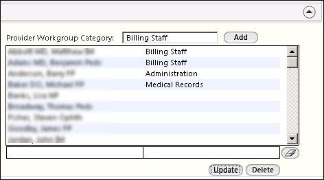 Provider Workgroup Category grid in the Tasking Workgroup Setup panel