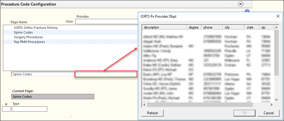 Provider field in the Procedure Code Configuration panel