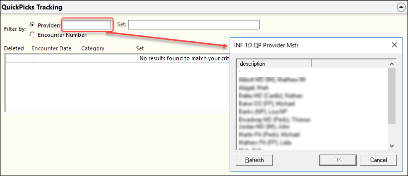 Provider field in the QuickPicks Tracking panel