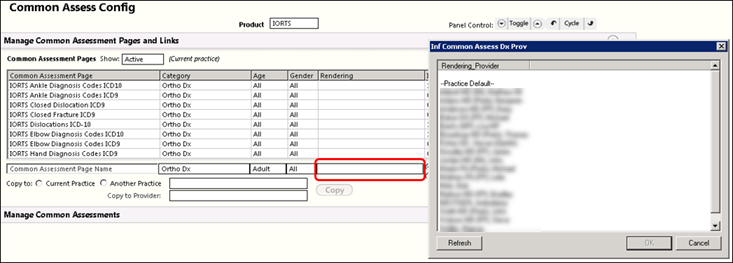 Manage Common Assessment Pages and Links panel on the Common Assess Config template