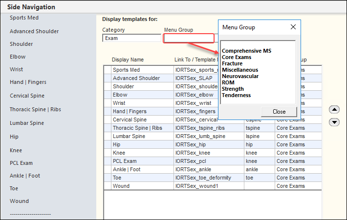 Menu Group field in the Side Navigation panel
