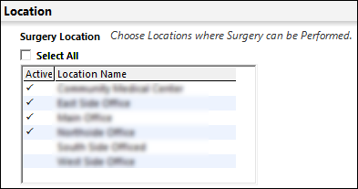 Surgery Location section in the Location panel