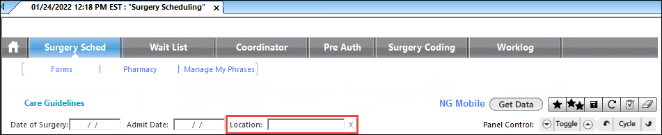 Location field on the Surgery Scheduling template
