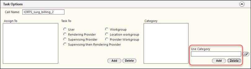 User Category field in the Task Options panel