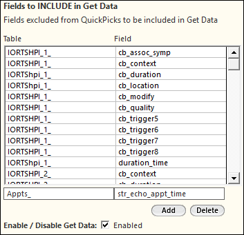 Fields to INCLUDE in Get Data grid
