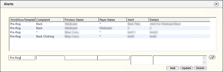 Alerts panel on the Billing Configuration template