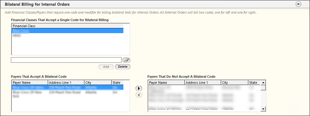 Bilateral Billing for Internal Orders panel on the Radiology Configuration template