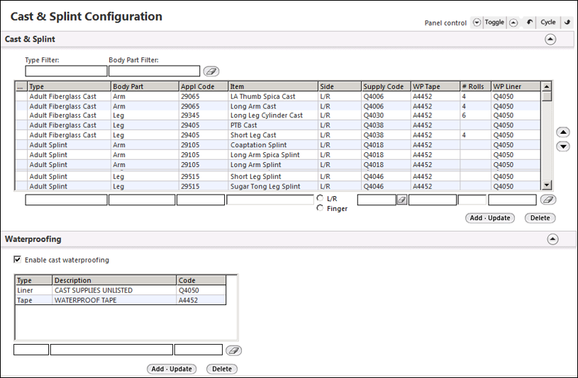 Cast and Splint Configuration template
