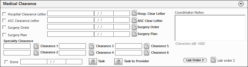 Medical Clearance panel on the Coordinator template