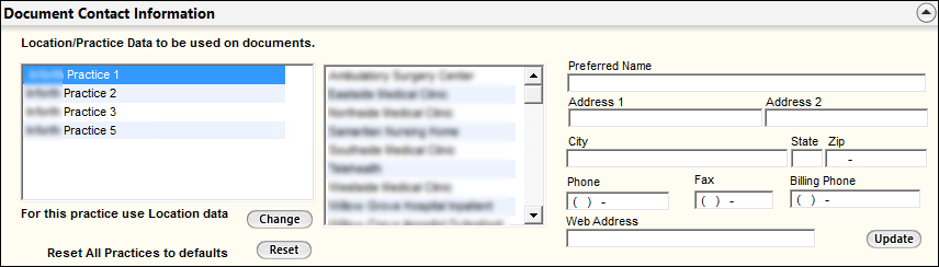Document Contact Information panel on the Document Config template