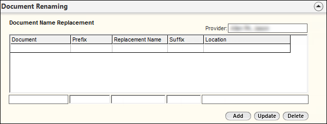 Document Renaming panel on the Document Config template