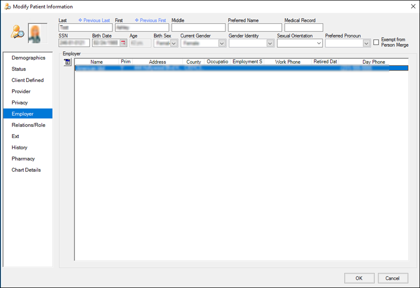 Modify Patient Information window