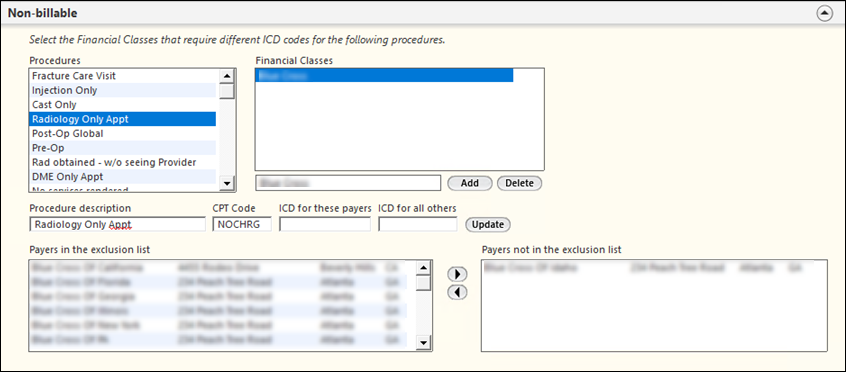 Non-billable panel on the Billing Configuration template