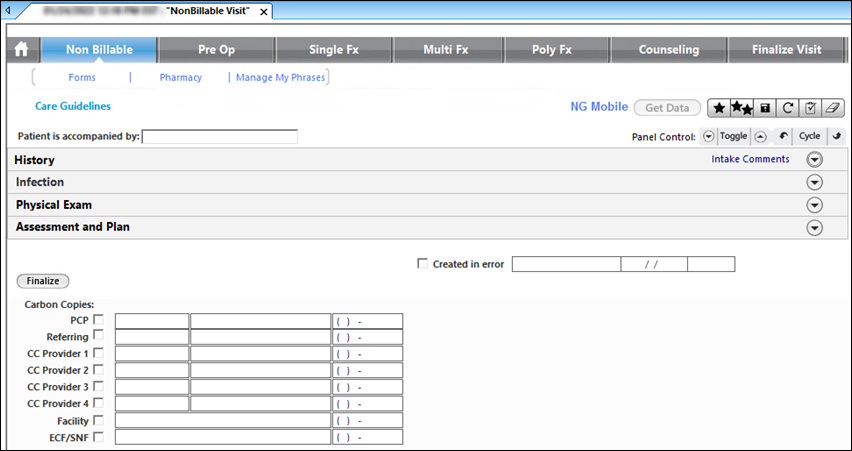 Non Billable Visit template